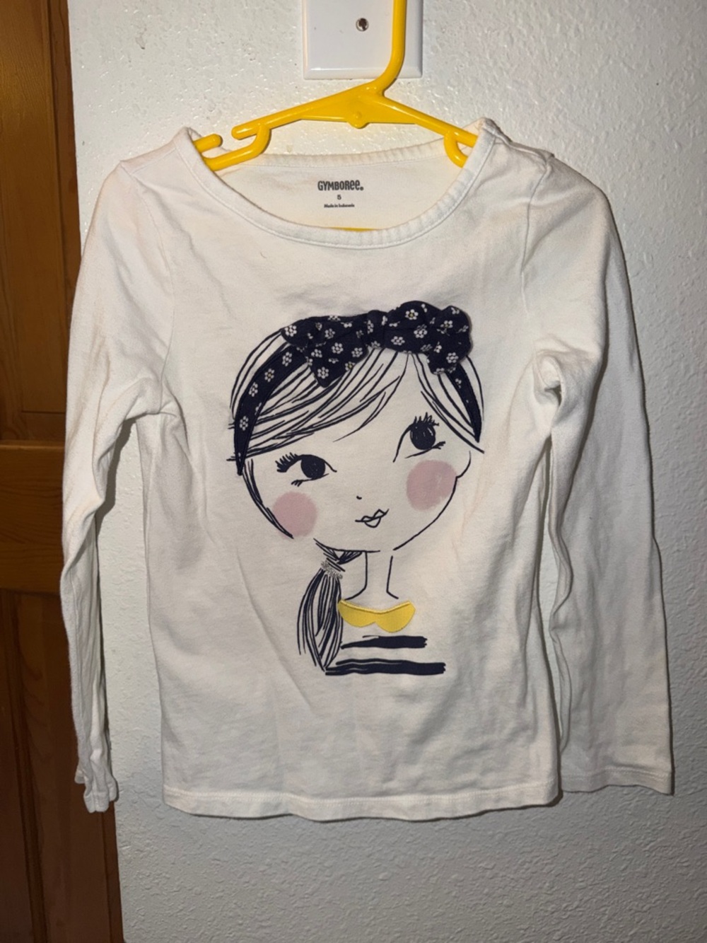 Gymboree White Long-Sleeve Tee with Navy Headband and Pink Cheeks